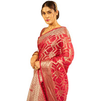 Madhuhansh Womens Organza Plain Saree With Patola Printed Solid Pattern 6 Yard Length And Unstitched Blouse Piece
