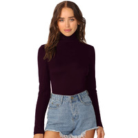 Fabricorn Womens Full Sleeve Highneck Cotton T-Shirt (Burgundy, Large)