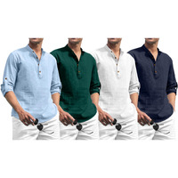 Zombom Combo Of Mens Solid Cotton Blend Full Sleeve Mandarin/Chinese Collor Straight Kurta Shirt (Pack Of 4)