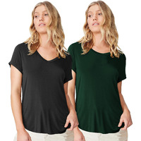 Fabricorn Combo Of Plain Black V-Neck And Bottle Green Round Neck Up And Down Cotton Tshirt For Women (Black And Bottle Green, Medium)