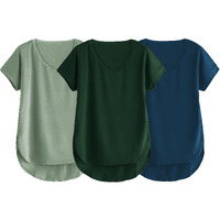 Fabricorn Combo Of Three Plain Bottle Green, Sage Green And Airforce Blue V-Neck Up And Down Cotton Tshirt For Women (Bottle Green, Sage Green, Airforce Blue, Xx-Large)