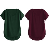 Fabricorn Combo Of Plain Bottle Green And Wine V- Neck Up And Down Cotton Tshirt For Women (Bottle Green And Wine, X-Large)