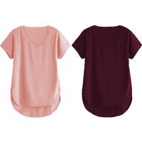 Fabricorn Combo Of Plain Dusty Rose And Wine V- Neck Up And Down Cotton Tshirt For Women (Dusty Rose And Wine, Xx-Large)
