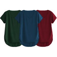 Fabricorn Combo Of Three Plain Maroon, Bottle Green And Airforce Blue V-Neck Up And Down Cotton Tshirt For Women (Maroon, Bottle Green, Airforce Blue, Xx-Large)