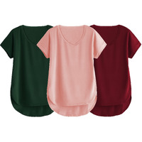 Fabricorn Combo Of Three Plain Maroon, Bottle Green And Dusty Rose V-Neck Up And Down Cotton Tshirt For Women (Maroon, Bottle Green, Dusty Rose, X-Large)