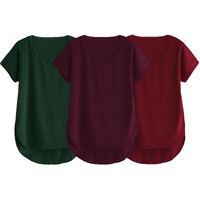 Fabricorn Combo Of Three Plain Maroon, Bottle Green And Wine V-Neck Up And Down Cotton Tshirt For Women (Maroon, Bottle Green, Wine, Small)