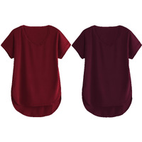 Fabricorn Combo Of Plain Maroon And Wine V- Neck Up And Down Cotton Tshirt For Women (Maroon And Wine, X-Large)