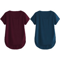 Fabricorn Combo Of Plain Wine And Airforce Blue V- Neck Up And Down Cotton Tshirt For Women (Wine And Airforce Blue, 3X-Large)
