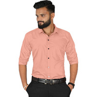 Spinify Mens Solid Regular Fit Shirt (704 Light Orange (L)