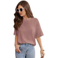 Trillmixa Womans Half Sleeve Round-Neck T-Shirt: Stylish, Casual Waffle Cotton Fabric, Comfortable, Stretchable, Breathable, Oversized Baggy, Long Sleeve, Sizes Xl Dusty Pink