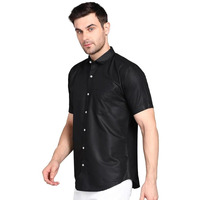 Mildin Mens Regular Cotton Blend Black Slim Fit Solid Button Down Spread Collar Half Sleeve Curved Hemline Formal Shirt With One Pocket (Black Plain Half 2 - Xl)