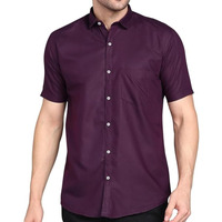 Mildin Mens Regular Cotton Blend Purple Slim Fit Solid Button Down Spread Collar Half Sleeve Curved Hemline Formal Shirt With One Pocket (Purple Plain Half 2 - S)
