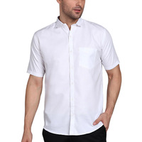 Mildin Mens Regular Cotton Blend White Slim Fit Solid Button Down Spread Collar Half Sleeve Curved Hemline Formal Shirt With One Pocket (White Plain Half 2 - Xxl)