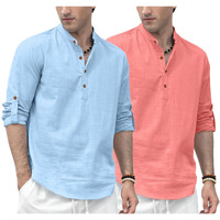 Zombom Combo Of Mens Casual Solid Cotton Blend Full Sleeve Regular Fit Straight Kurta Shirt (Pack Of 2)