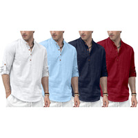 Zombom Combo Of Mens Solid Cotton Blend Full Sleeve Mandarin/Chinese Collor Straight Kurta (Pack Of 4)