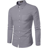 Mildin Mens Cotton Blend Solid Shirt With Spread Collared Full Sleeve Curved Hemline Button Closure Slim Fit And One Pocket | Shirt For Man Full Sleeve | Formal Grey - 42
