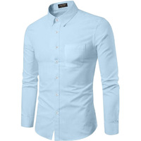 Mildin Mens Regular Cotton Blend Light Blue Slim Fit Solid Button Down Spread Collar Full Sleeve Curved Hemline Formal Shirt With One Pocket (Formal Sky Blue -38)