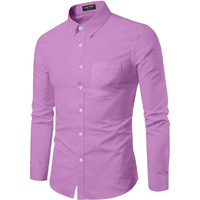 Mildin Mens Cotton Blend Solid Shirt With Spread Collared Full Sleeve Curved Hemline Button Closure Slim Fit And One Pocket | Shirt For Man Full Sleeve | Formal Lavender-36 Purple