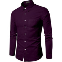 Mildin Mens Regular Cotton Blend Purple Slim Fit Solid Button Down Spread Collar Full Sleeve Curved Hemline Formal Shirt With One Pocket (Formal Purple -40)