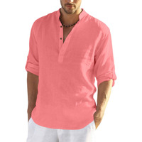 Zombom Mens Cotton Blend Full Sleeve Short Kurta Shirt With Mandarin Collar (X-Large, Peach)