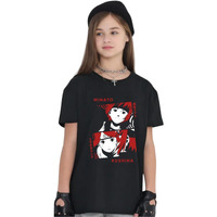 Uniplanet Store Cotton Blend Half Sleeve Regular Fit Back Anime Minato Printed Black Girls T-Shirt For 12-13 Years
