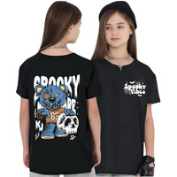 Uniplanet Store Girls Cotton T-Shirts With Back Spooky Vibes Graphic Prints Round Neck Half Sleeves Regular Fit And Standard Length Black