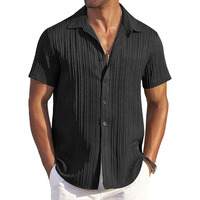 Cb-Colebrook Mens Casual Button Down Soft Linen Shirts Short Sleeve Textured Summer Beach Shirts For Men (In, Alpha, Xl, Regular, Black)