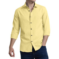 Finivo Fashion Mens Casual Cotton Plain Button Down Shirts Full Sleeve Textured Summer Beach Shirt For Men Yellow