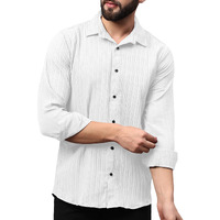 Finivo Fashion Mens Casual Button Down Shirts Long Sleeve Linen Shirt Fashion Textured Beach Summer Shirts White