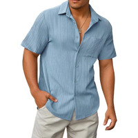 Zombom Mens Casual Button Down Shirts Short Sleeve Textured Summer Beach Shirt With Pocket Sky Blue