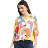 Vairagee Women Cotton Blend Multi Striped Pattern V-Collar Three Quarter Sleeves Stylish Boxy Shirt (1730_5)