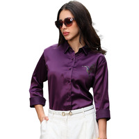 Indoprimo Womens Spread Collar Stylish Western Solid Satin Silk Casual Shirt