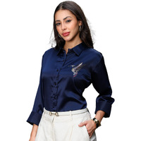Indoprimo Womens Spread Collar Stylish Western Solid Satin Silk Casual Shirt