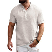 Zombom Mens Casual Mandarin Collar Kurta | Half Sleeve Textured Poly Cotton Henley Kurta | Lightweight Breathable Summer Beachwear For Daily Office Travel Party White