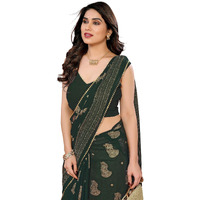 Ekasya Women Georgette Green Floral Pattern Embroidery Work Saree With Unstitched Blouse (E6316_3)