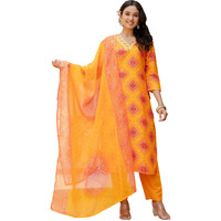 Navlik Womens Rayon Printed Straight Kurta With Pant And Dupatta Sets (Nk2-738-Yellow-Xxl)