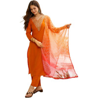 Navlik Womens Rayon Embroidered Straight Kurta With Pant And Dupatta Sets (Nk2-715-Rust-Xxl)