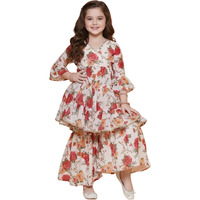 Naixa Girls Rayon Floral Pattern Kurta Sharara Set With 3/4 Sleeve V- Neck Knee Length And Elastic Closure Type| Kurta Sharara Set For Girls