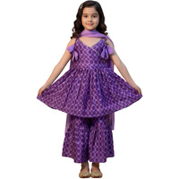 Naixa Girls Purple Rayon V Neck Sleeveless Checked Printed Kurta And Sharara With Dupatta Set | Latest Checked Designer Printed Salwar Suits Set With Dupatta For Girls (Se48_10-11 Year)