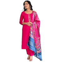 Naixa Womens Gajri Viscose Embroidered Straight Kurta With Viscose Pant And Jacquard Printed Dupatta Sets (Nx-460-Gajri-Xxl)