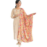 Naixa Womens Chiku Rayon Embroidered Straight Kurta With Rayon Pant And Silk Chiffon Printed Dupatta Sets (Nx-625-Chiku-M)