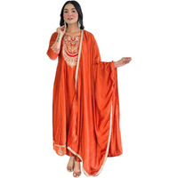 Naixa Womens Vichitra Silk Embroidered Flared Kurta With Pant And Dupatta Sets (Nx2-720-Rust-S)