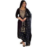 Naixa Womens Black Viscose Embroidered Straight Kurta With Viscose Pant And Organza Zari Dupatta Sets (Nx-674-Black-Xl)