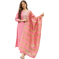 Naixa Womens Cotton Blend Embroidered Straight Kurta Pant Dupatta Set  Ethnic Wear, 3-Piece Set For Wedding And Festival (Nx2-768-Pink-4Xl)
