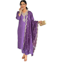 Naixa Womens Levender Chanderi Embroidered Straight Kurta With Chanderi Pant And Organza Embroidered Dupatta Sets (Nx2-Jk-106-Lavender-L)