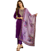 Naixa Womens Rayon Embroidered Straight Kurta Pant Dupatta Set  Ethnic Wear, 3-Piece Set For Wedding And Festival (Nx2-706-Purple-L)
