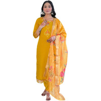 Naixa Womens Mustard Roman Silk Embroidered Straight Kurta With Roman Silk Pant And Organza Jacquard Dupatta Sets (Nx-M-Yashvi-Mustard-Xl)