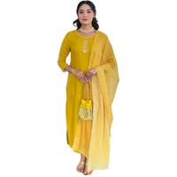 Naixa Womens Rayon Embroidered Straight Kurta With Pant And Dupatta Sets (Nx-623-Yellow-3Xl)