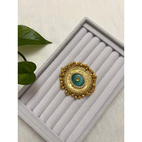Statement ghungroo ring | Golden matte finish turquoise / feroza stone ring | Indian jewelry