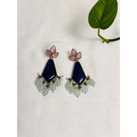 Stunning multicolor chandelier earring | Silver oxidized Indian earring in blue and pink stones | Indian jewelry